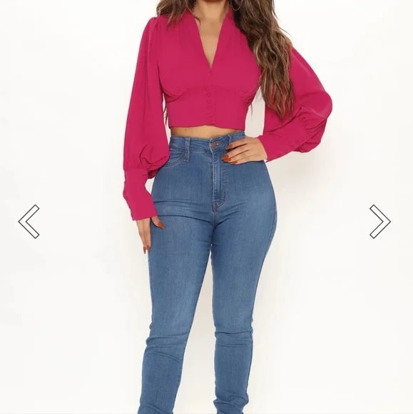 Meetings All Day Cropped Blouse - Fuchsia - Picture 2 of 3